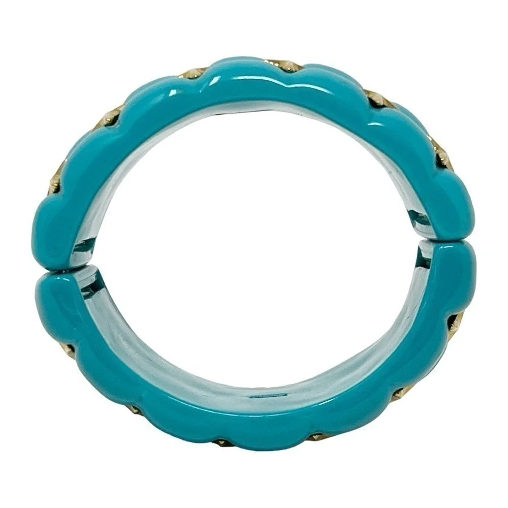 Wendy Williams Stretch Cuff Bracelet Turquoise Color Lucite Gold Tone Accents